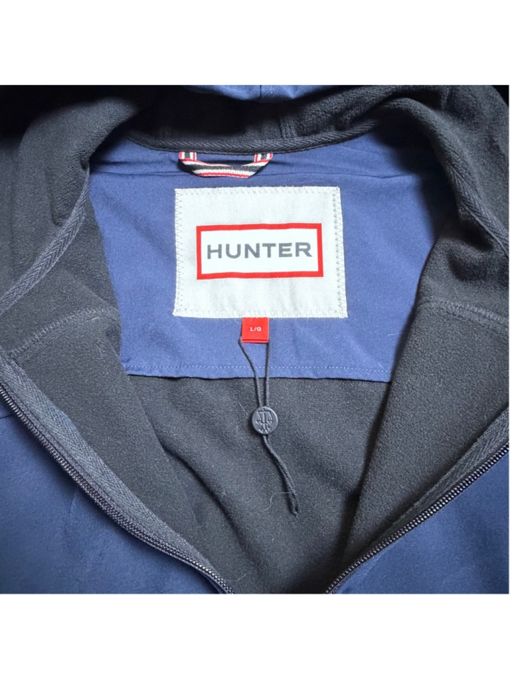 Hunter Navy Hooded Jacket Classic Florence Adjustable Drawcord Zip Front Large - Picture 4 of 11
